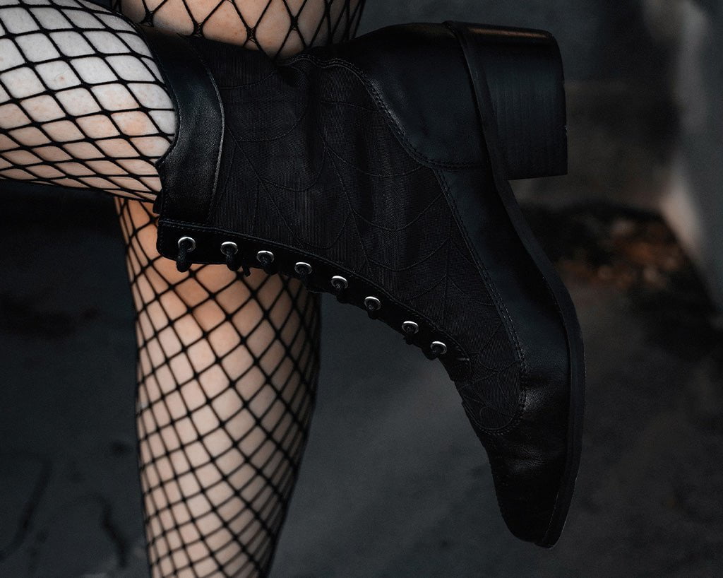 A3310L Black Victorian Mesh Spiderweb Boot Black T.U.K. Shoes