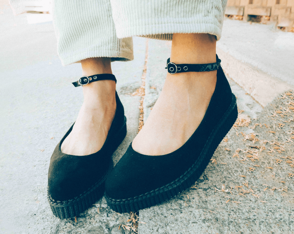 A9416L Black Pointed Ballet Ankle Strap Creeper Black T.U.K. Shoes