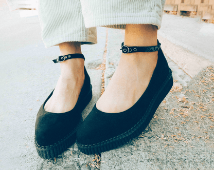A9416L Black Pointed Ballet Ankle Strap Creeper Black T.U.K. Shoes