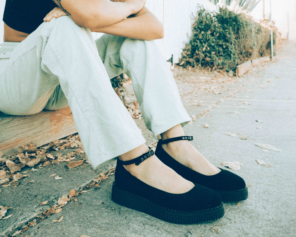 A9416L Black Pointed Ballet Ankle Strap Creeper Black T.U.K. Shoes