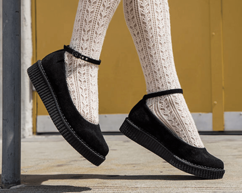 A9416L Black Pointed Ballet Ankle Strap Creeper Black T.U.K. Shoes