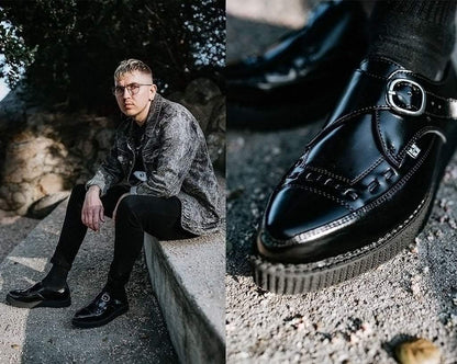 A8520 Pointed Buckle Creepers Black T.U.K. Shoes