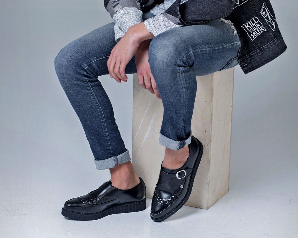 A8520 Pointed Buckle Creepers Black T.U.K. Shoes