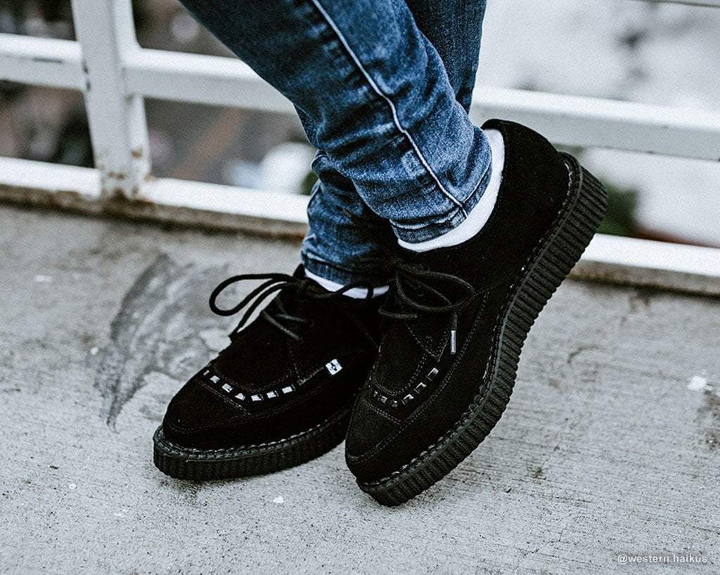 A8138 Suede Pointed Creepers Black T.U.K. Shoes