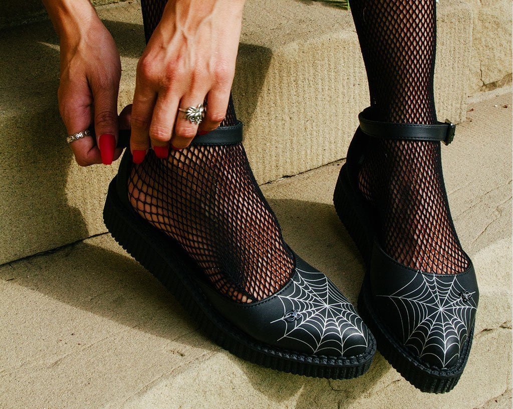 A9944L Black Pointed Spiderweb Glow Sandal Black T.U.K. Shoes