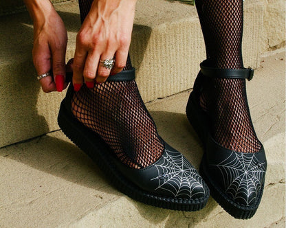 A9944L Black Pointed Spiderweb Glow Sandal Black T.U.K. Shoes
