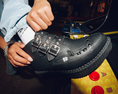 A9325 Black TUKskin™ 3-Buckle Pointed Creeper Boot Black T.U.K. Shoes