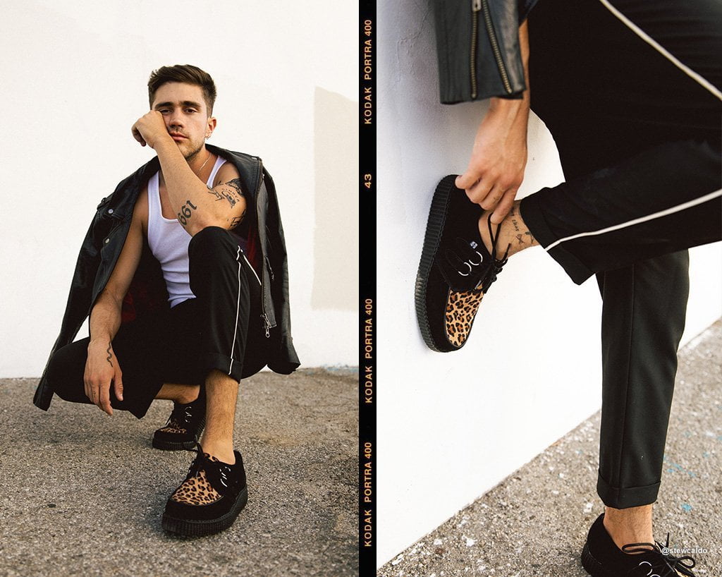 F8142 Black & Leopard Viva Low Creeper Leopard T.U.K. Shoes