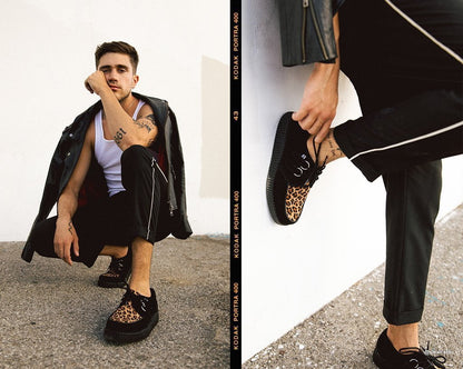 F8142 Black & Leopard Viva Low Creeper Leopard T.U.K. Shoes