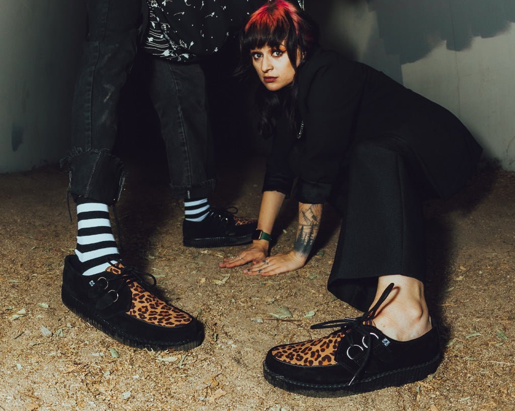 F8142 Black & Leopard Viva Low Creeper Leopard T.U.K. Shoes