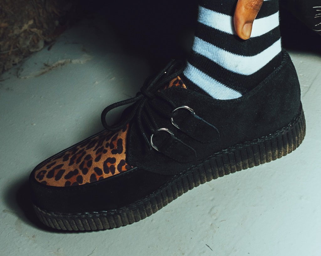 F8142 Black & Leopard Viva Low Creeper Leopard T.U.K. Shoes