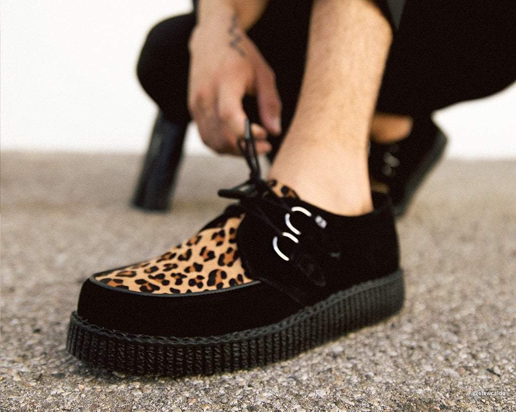F8142 Black & Leopard Viva Low Creeper Leopard T.U.K. Shoes