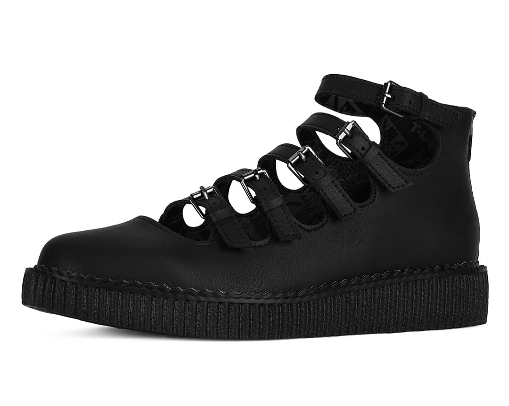 A9417L Black TUKskin™ Multi-Strap Pointed Mary Jane Creeper Black T.U.K. Shoes