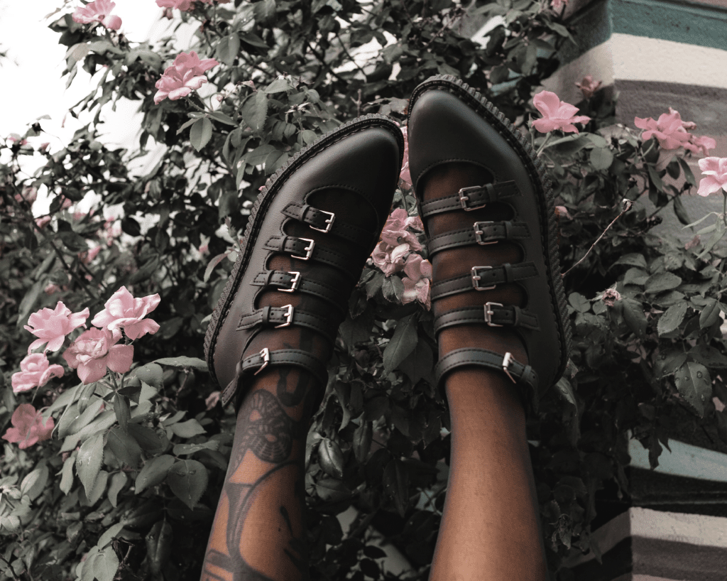 A9417L Black TUKskin™ Multi-Strap Pointed Mary Jane Creeper Black T.U.K. Shoes
