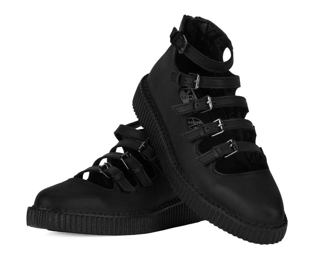 A9417L Black TUKskin™ Multi-Strap Pointed Mary Jane Creeper Black T.U.K. Shoes