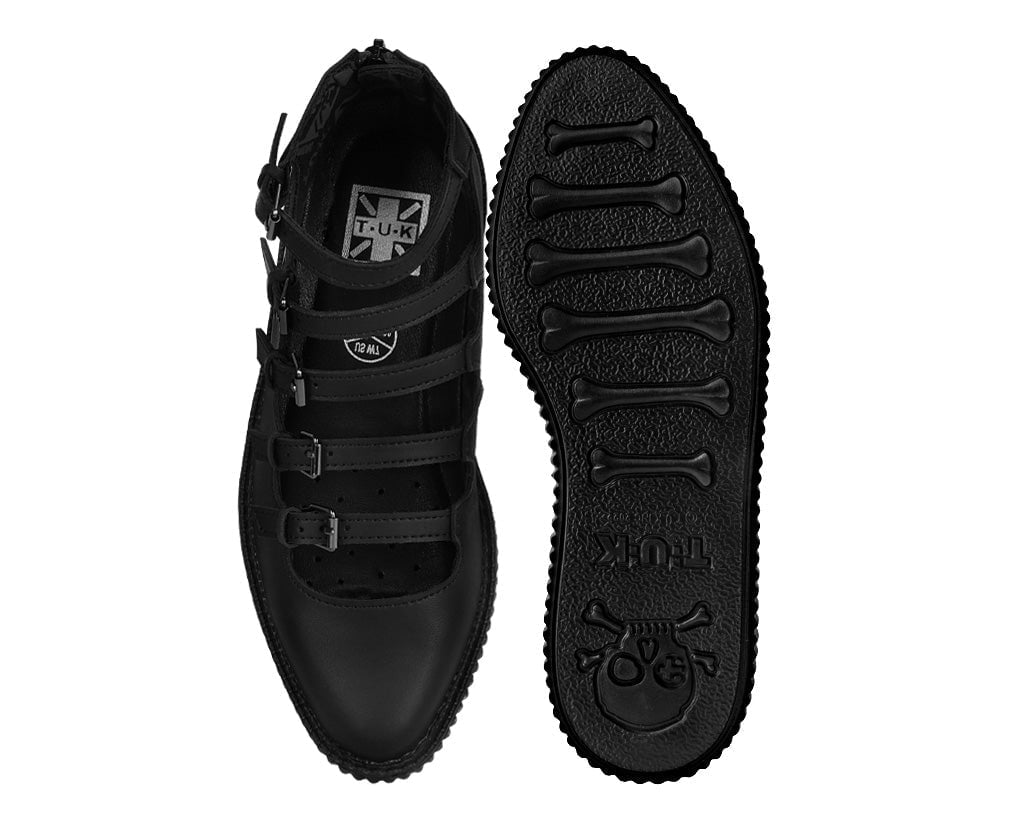 A9417L Black TUKskin™ Multi-Strap Pointed Mary Jane Creeper Black T.U.K. Shoes