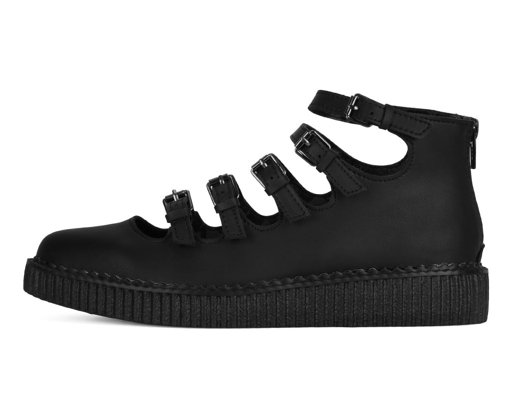 A9417L Black TUKskin™ Multi-Strap Pointed Mary Jane Creeper Black T.U.K. Shoes