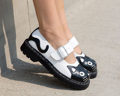 T2006 Black & White Kitty Mary Jane Black/White T.U.K. Shoes