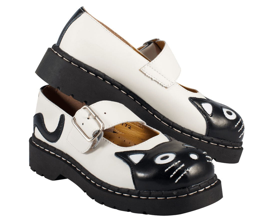 T2006 Black & White Kitty Mary Jane Black/White T.U.K. Shoes