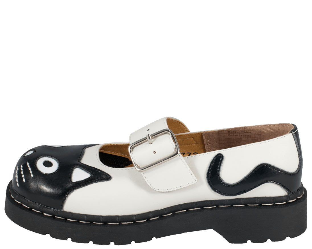 T2006 Black & White Kitty Mary Jane Black/White T.U.K. Shoes