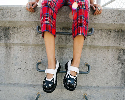 T2006 Black & White Kitty Mary Jane Black/White T.U.K. Shoes
