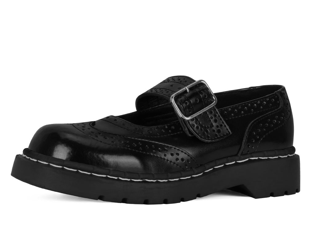 T1002 Brogue Mary Janes Black T.U.K. Shoes