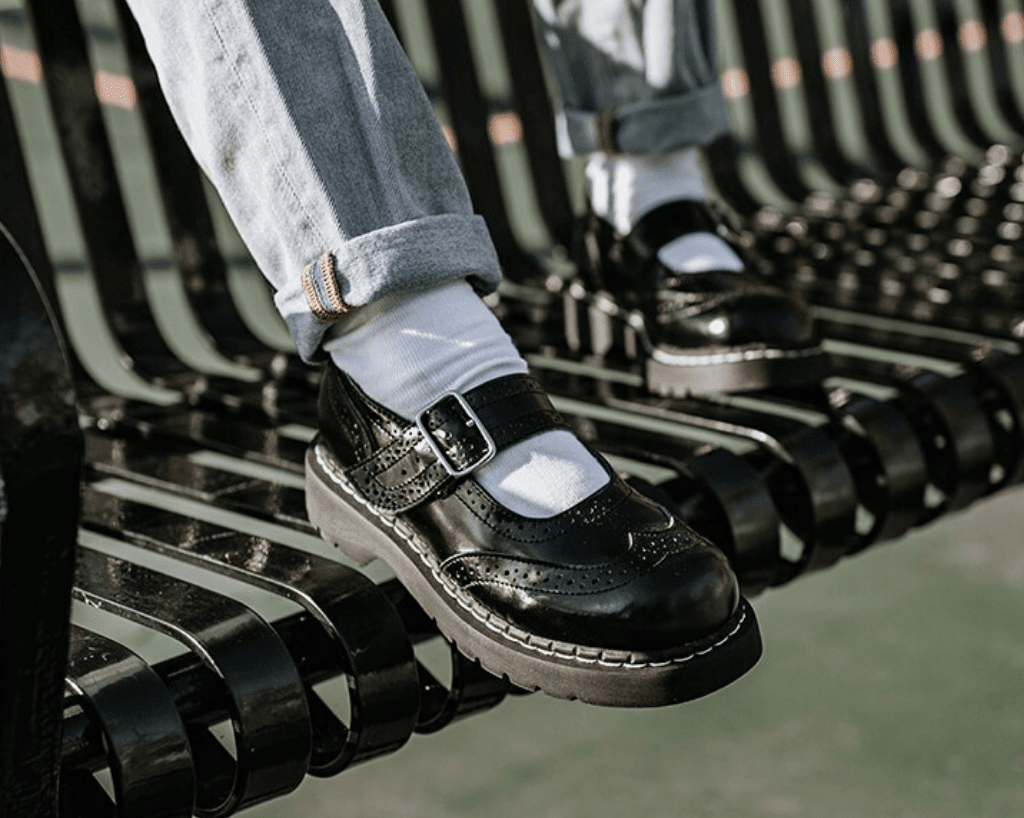 T1002 Brogue Mary Janes Black T.U.K. Shoes