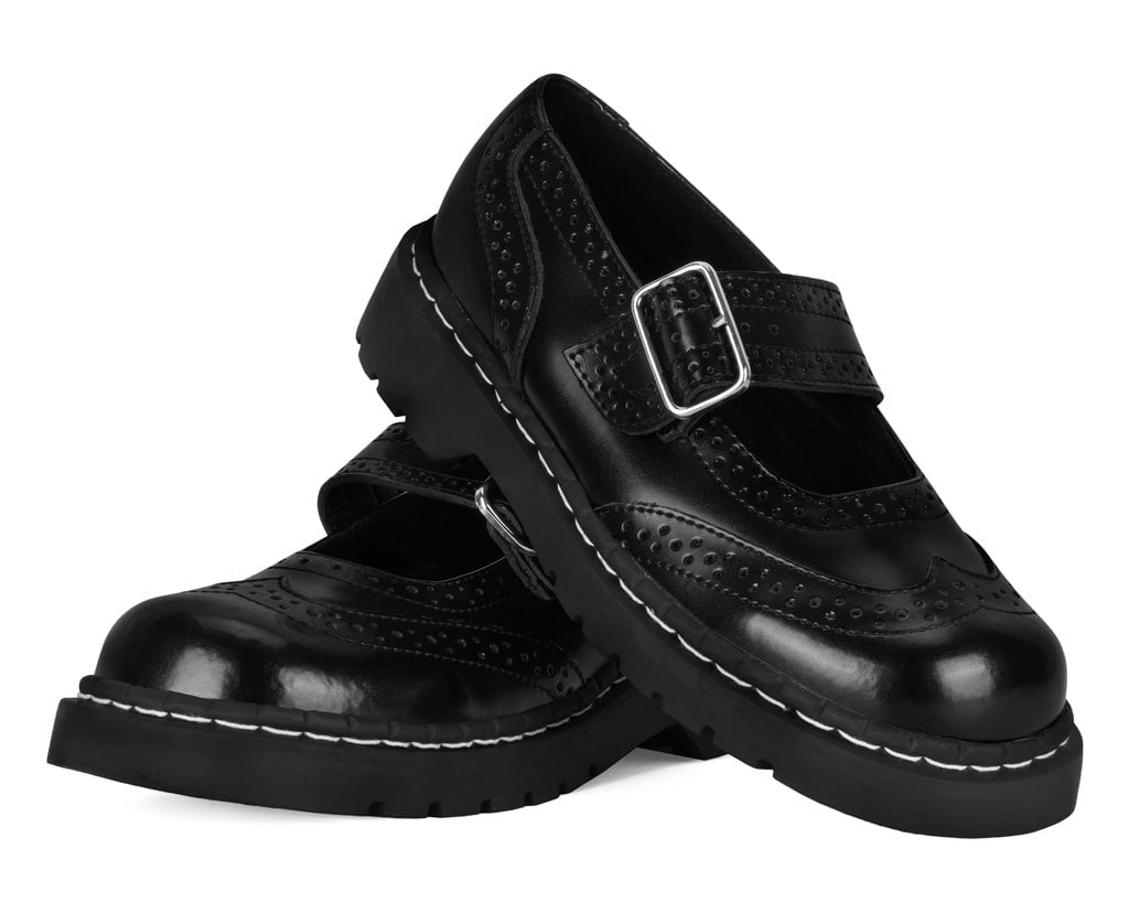 T1002 Brogue Mary Janes Black T.U.K. Shoes