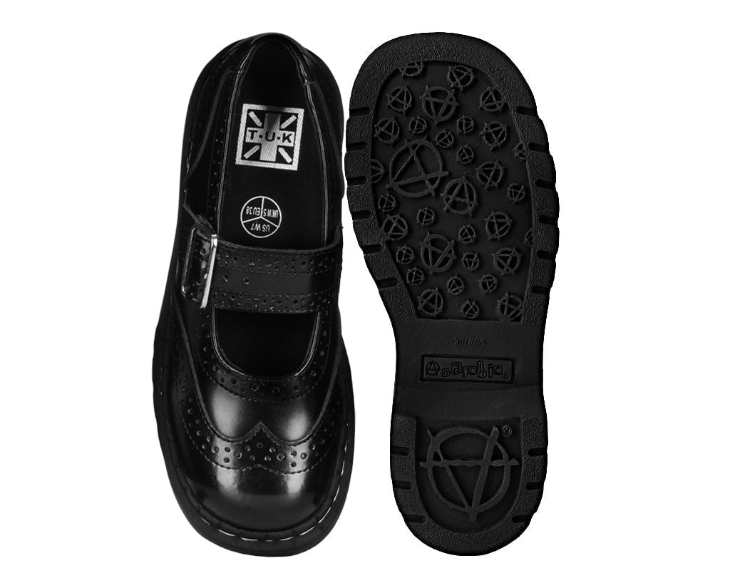 T1002 Brogue Mary Janes Black T.U.K. Shoes