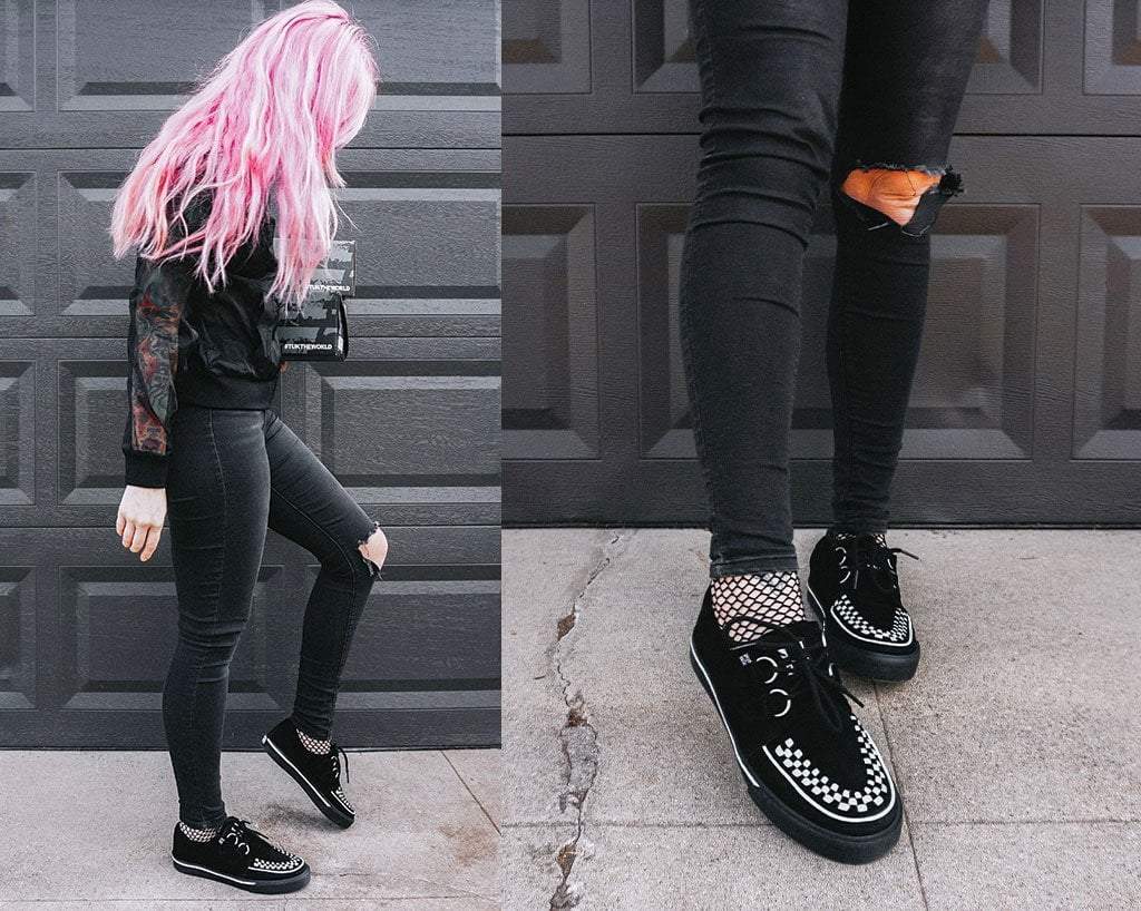 A9182 Black Suede White Interlace Sneaker Black/White T.U.K. Shoes