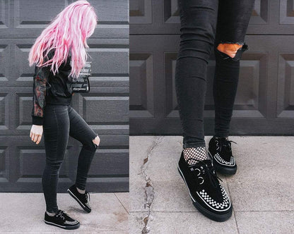 A9182 Black Suede White Interlace Sneaker Black/White T.U.K. Shoes