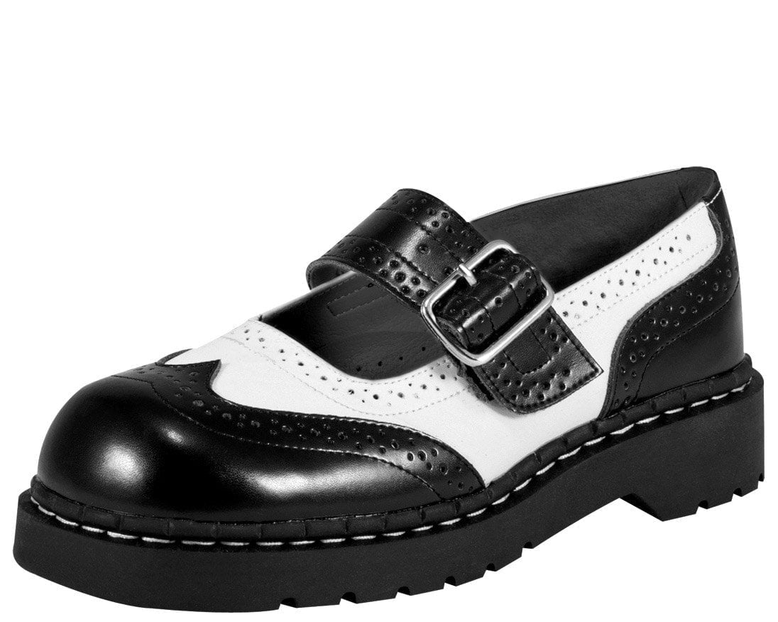 T1035 Black & White Brogue Mary Jane Black/White T.U.K. Shoes