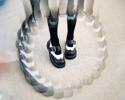 T1035 Black & White Brogue Mary Jane Black/White T.U.K. Shoes