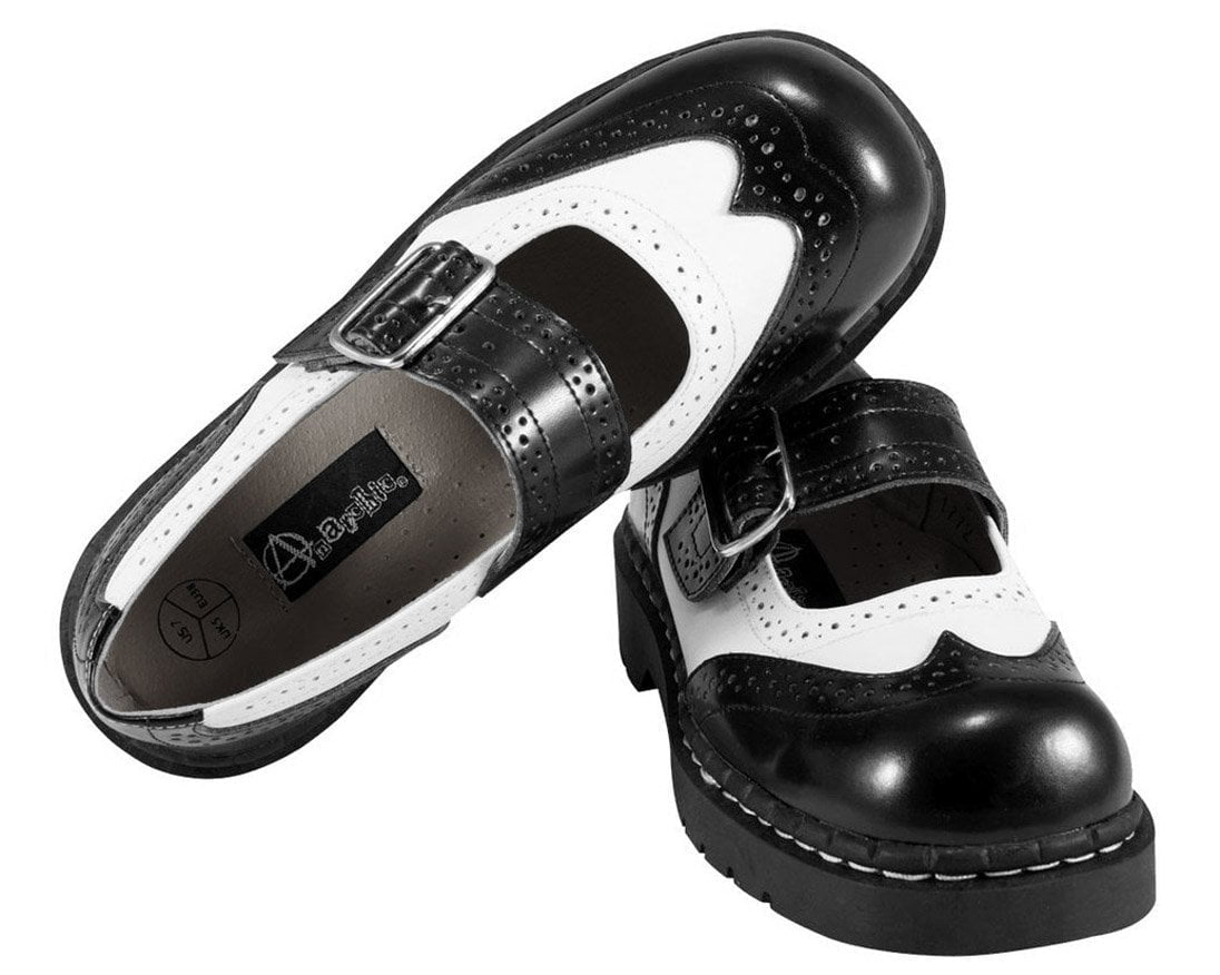 T1035 Black & White Brogue Mary Jane Black/White T.U.K. Shoes