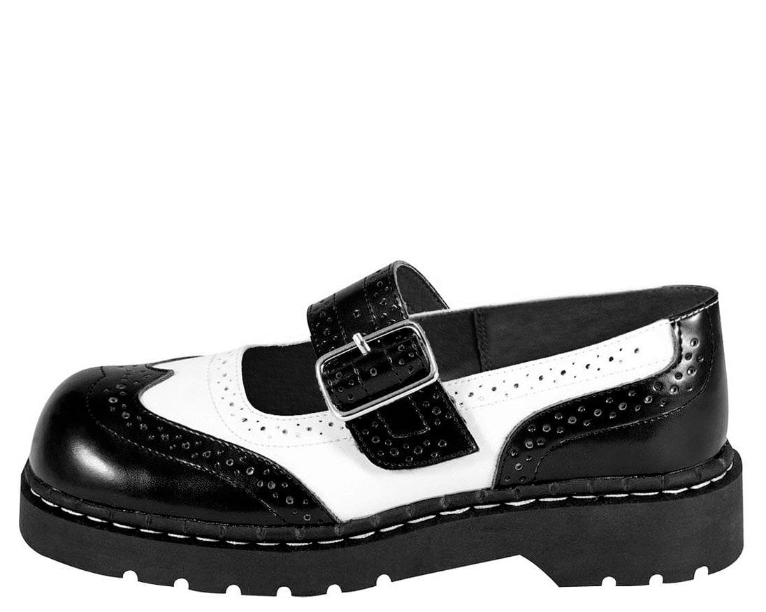 T1035 Black & White Brogue Mary Jane Black/White T.U.K. Shoes
