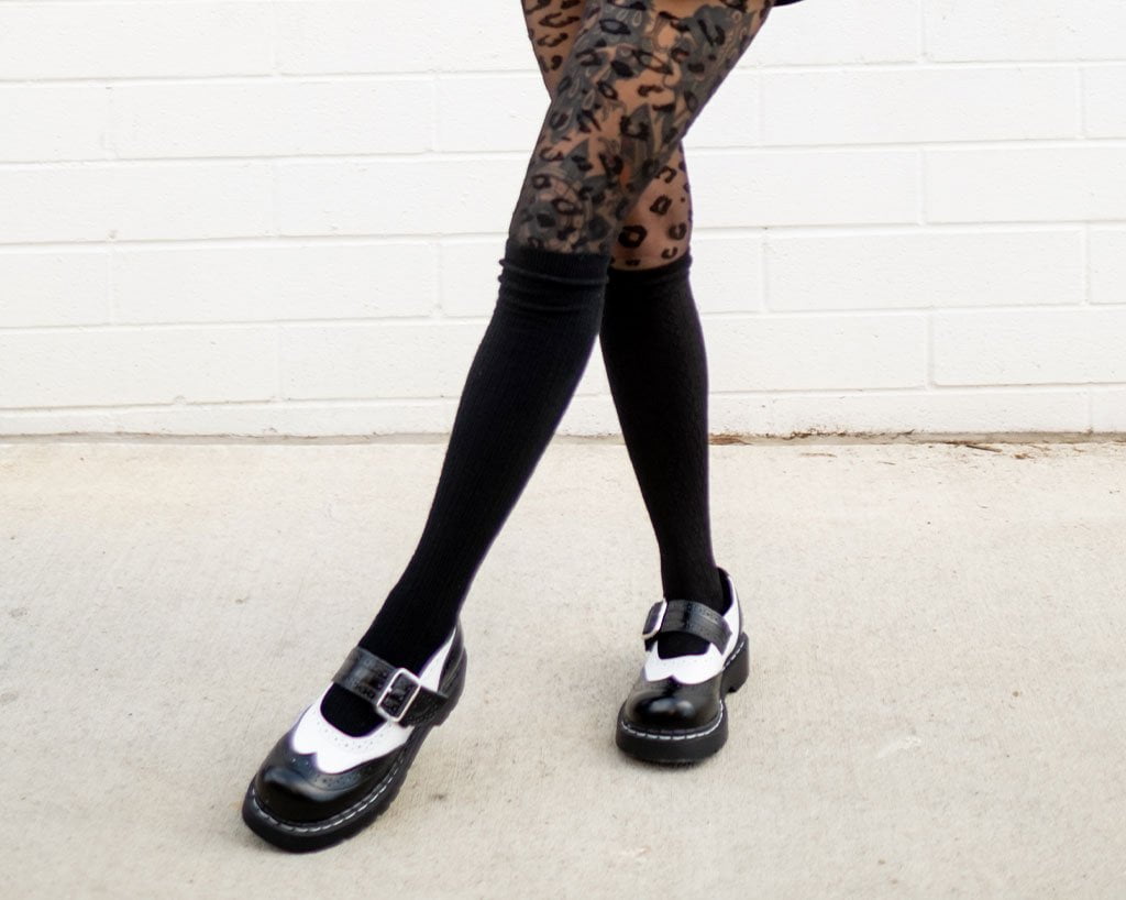 T1035 Black & White Brogue Mary Jane Black/White T.U.K. Shoes