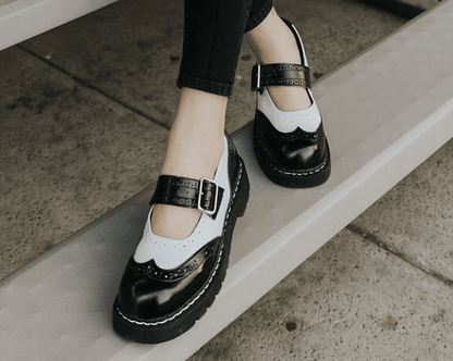 T1035 Black & White Brogue Mary Jane Black/White T.U.K. Shoes