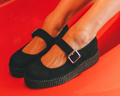 F9829L Black Faux Suede Viva Low Mary Jane Black T.U.K. Shoes