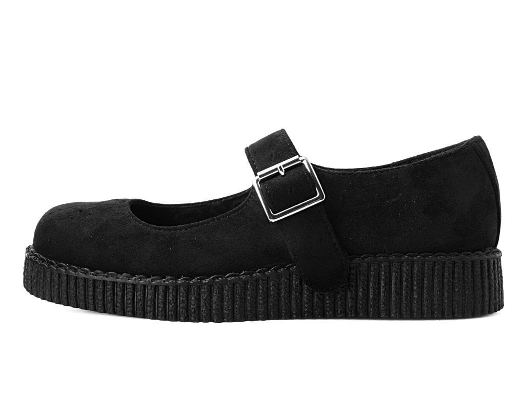 F9829L Black Faux Suede Viva Low Mary Jane Black T.U.K. Shoes