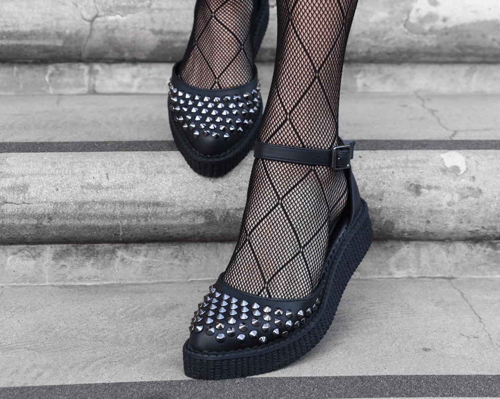 A9575L Black TUKskin™ Pointed Studded Sandal Black T.U.K. Shoes