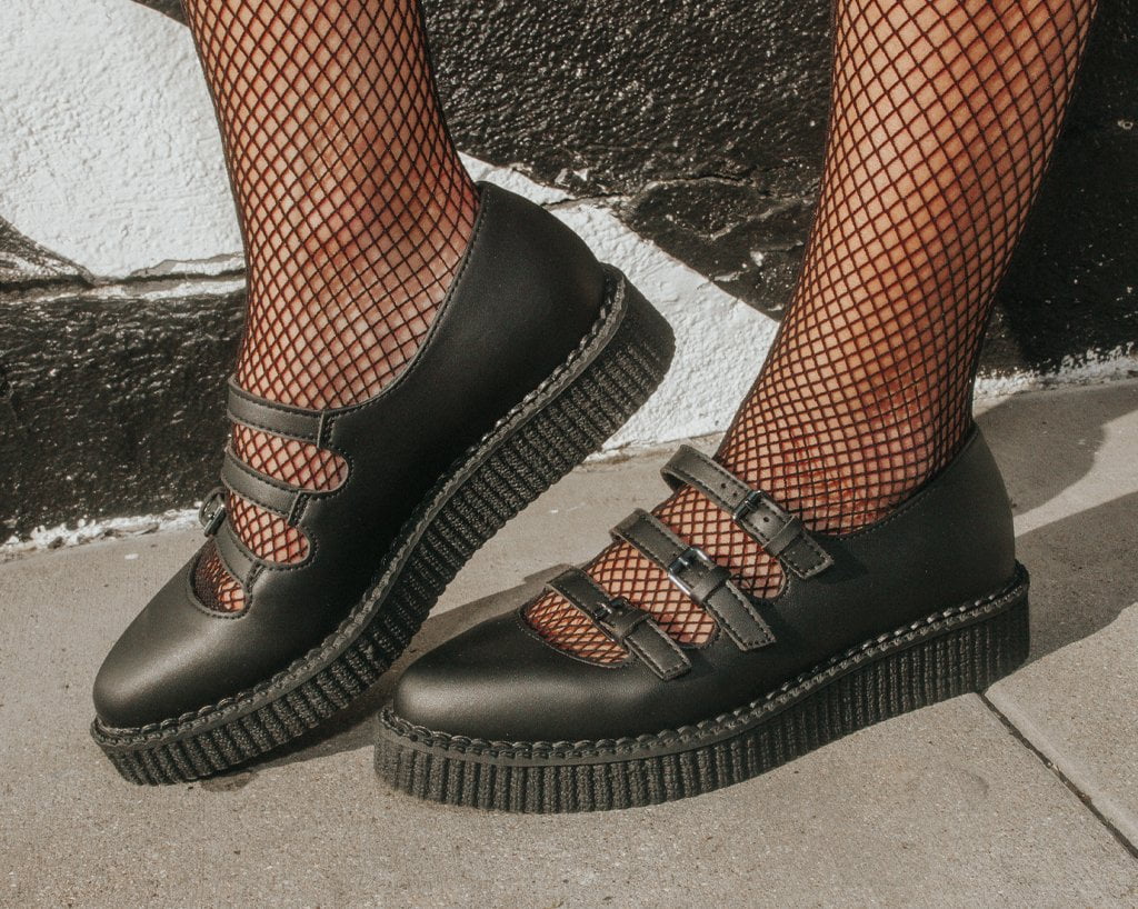 A9733L Black TUKskin™ Pointed 3-Strap Mary Jane Black T.U.K. Shoes