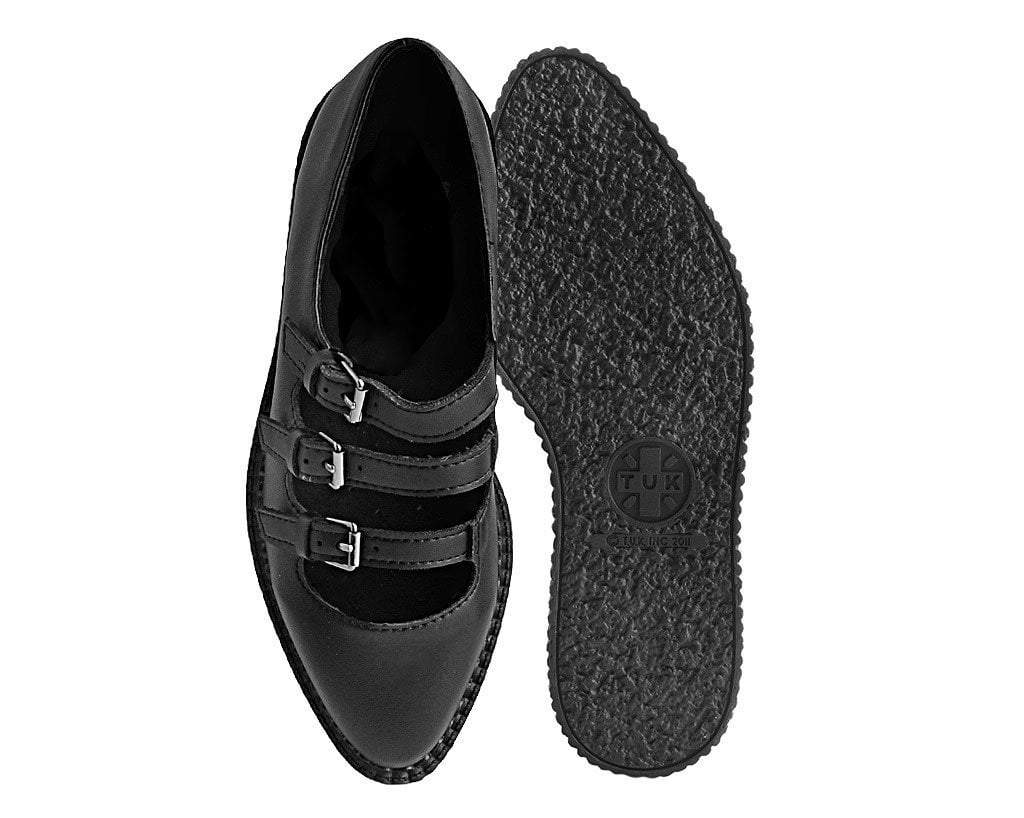 A9733L Black TUKskin™ Pointed 3-Strap Mary Jane Black T.U.K. Shoes
