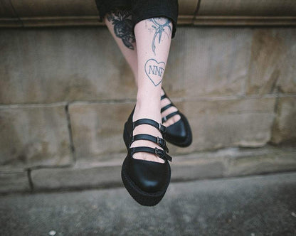 A9733L Black TUKskin™ Pointed 3-Strap Mary Jane Black T.U.K. Shoes