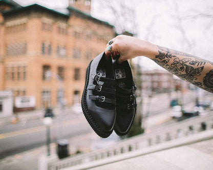 A9733L Black TUKskin™ Pointed 3-Strap Mary Jane Black T.U.K. Shoes