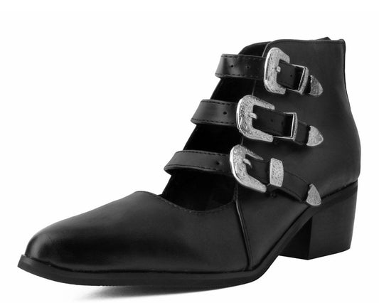 A9625L Black Western Buckle Block Heel Black T.U.K. Shoes