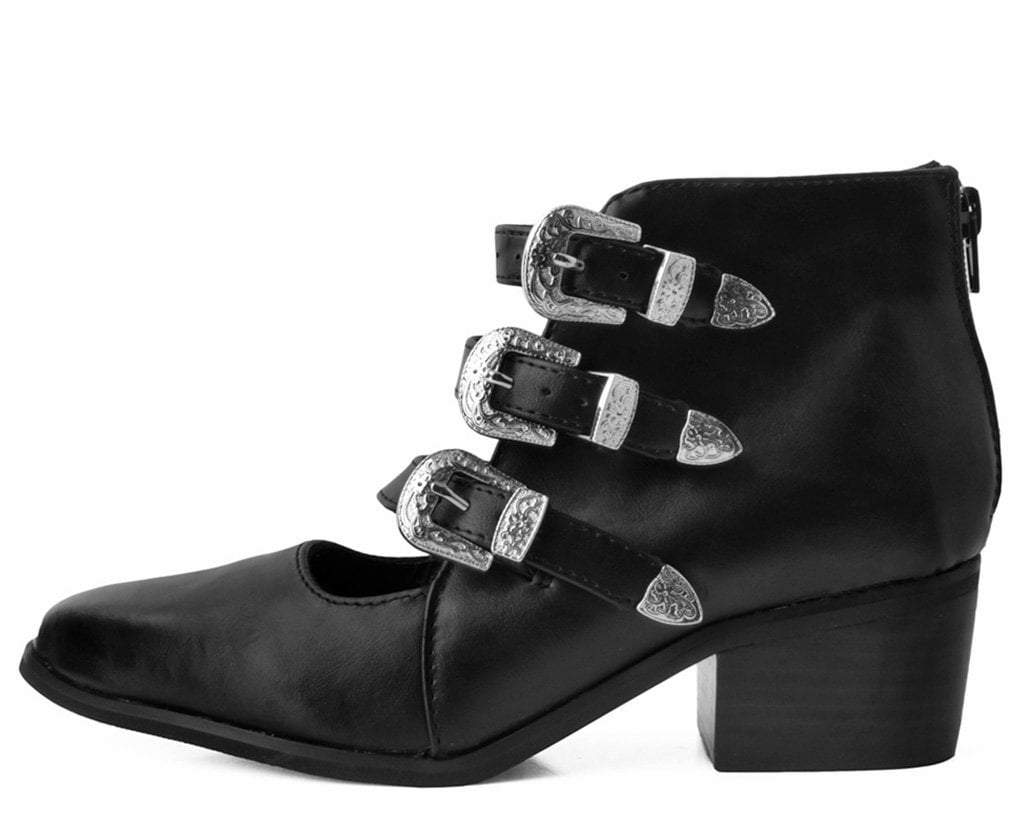 A9625L Black Western Buckle Block Heel Black T.U.K. Shoes