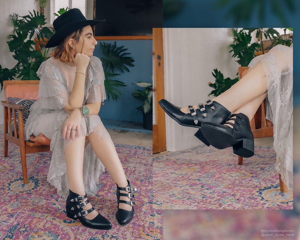 A9625L Black Western Buckle Block Heel Black T.U.K. Shoes