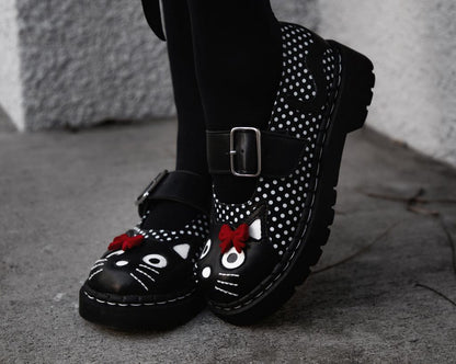 T2353 Black Polka Dot Kitty Mary Jane Black/White/Red T.U.K. Shoes