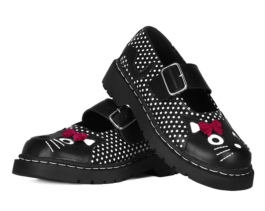 T2353 Black Polka Dot Kitty Mary Jane Black/White/Red T.U.K. Shoes