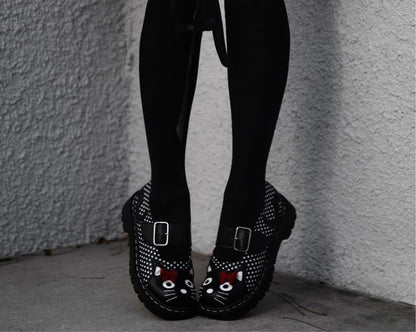T2353 Black Polka Dot Kitty Mary Jane Black/White/Red T.U.K. Shoes